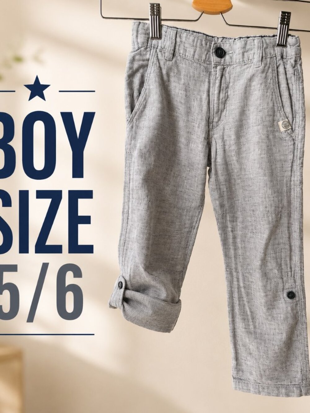 H&M Boys Linen Blend Pull-On Pants Gray Size 5-6Y